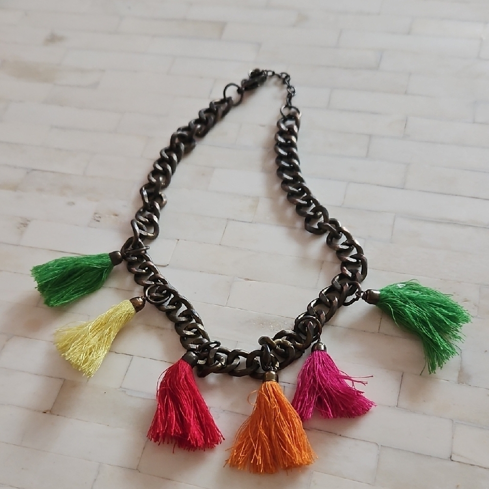 Multicolor Tassel Chain Necklace